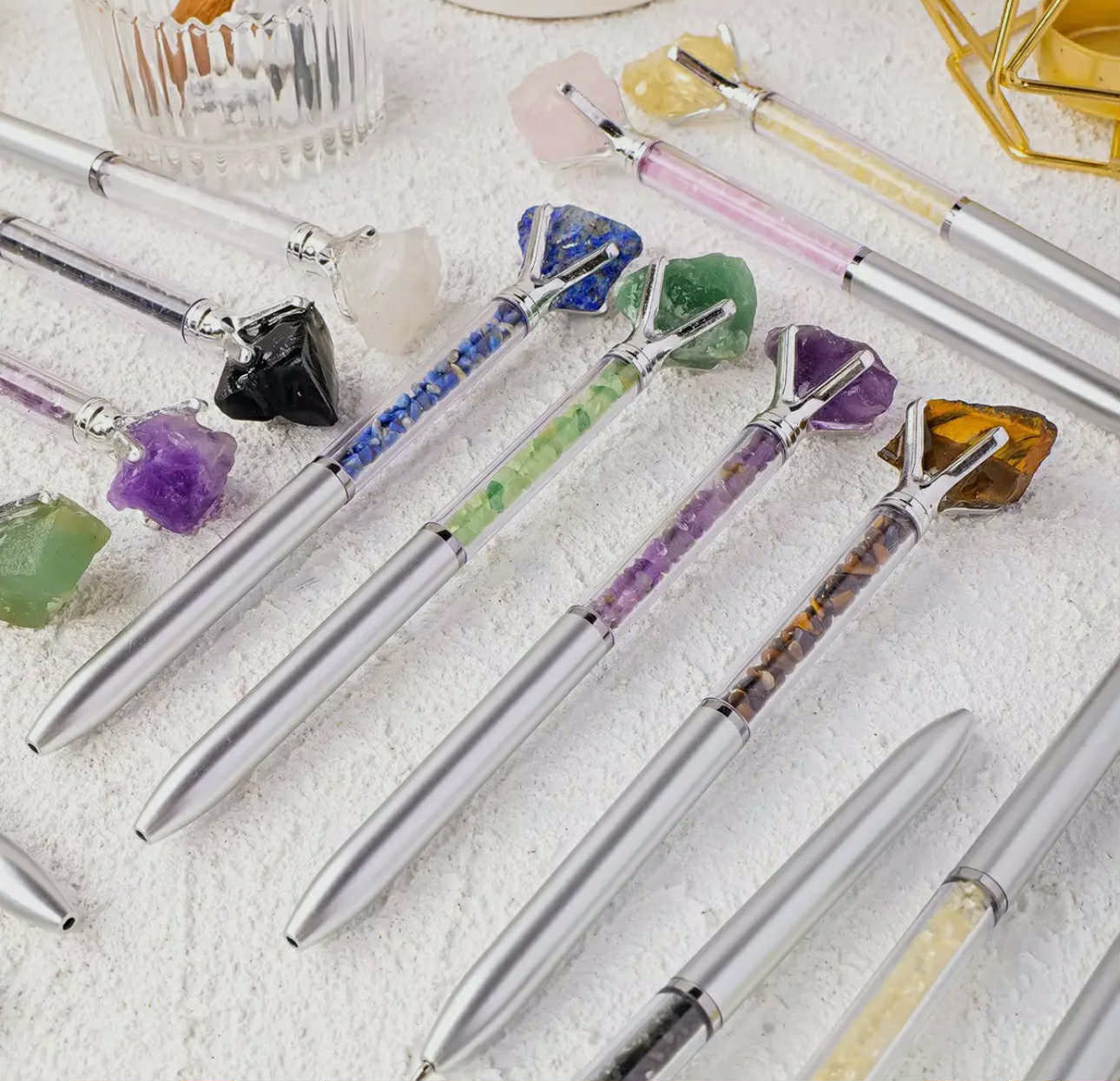 Raw Stone Cylindrical Crystal Pen