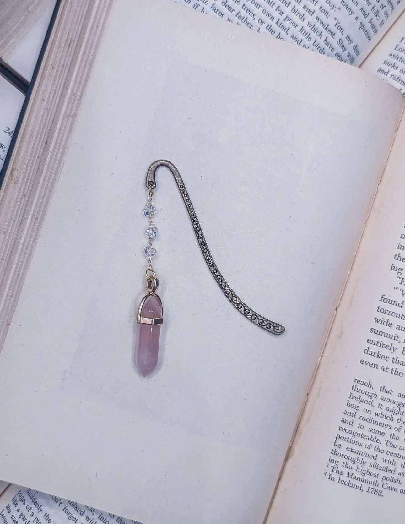 Crystal Pendant Metal Hook Bookmark with Glass Bead Chain
