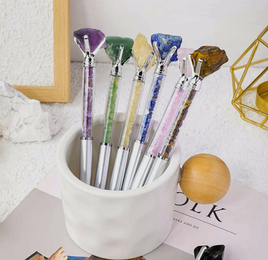Raw Stone Cylindrical Crystal Pen