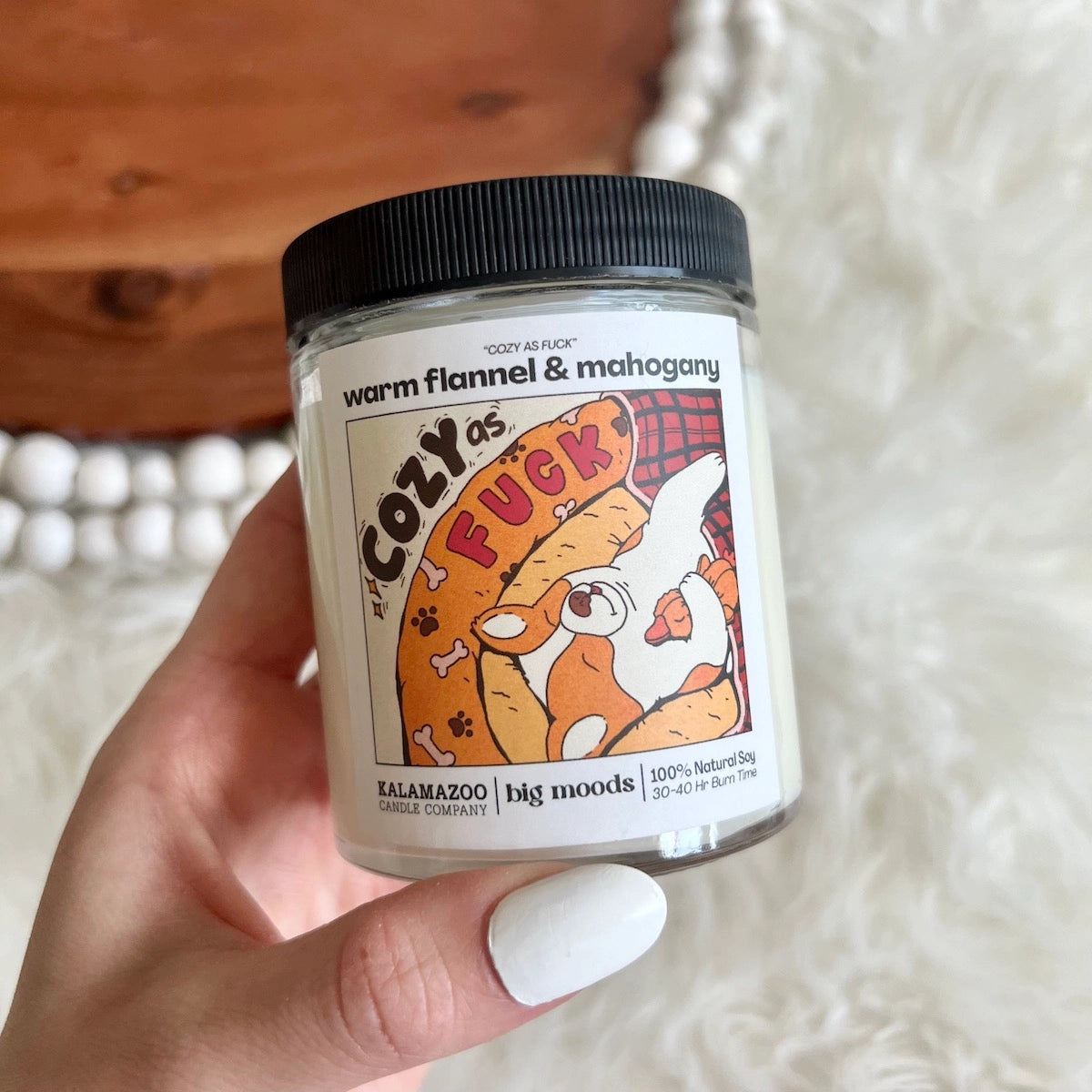 "Cozy As F***" Warm Flannel & Mahogany - Candle