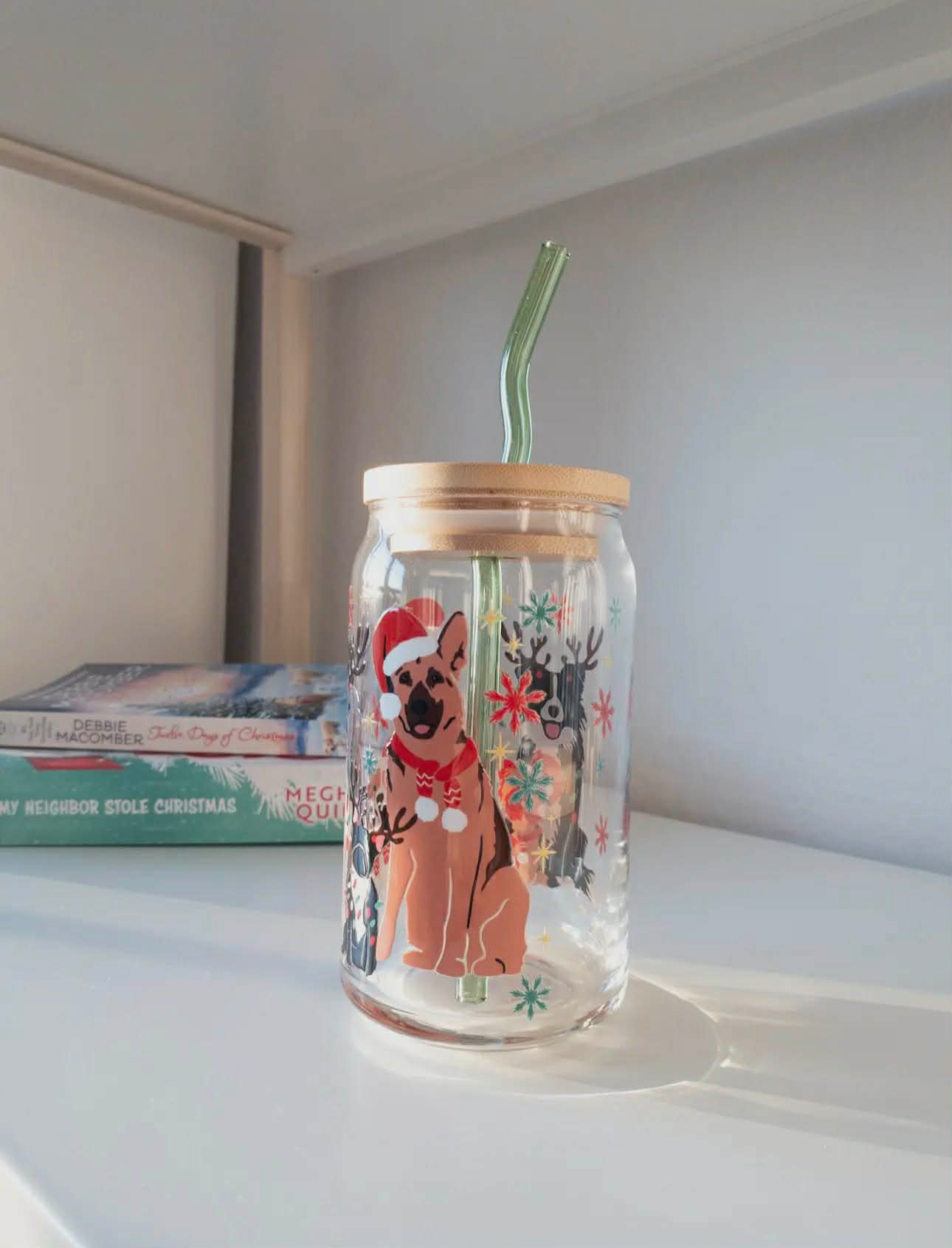 Holiday Dog Glass Cup