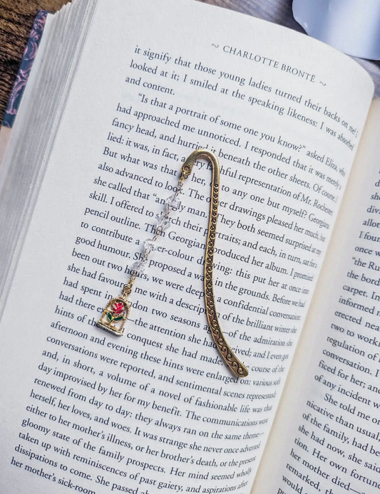 Enchanted Red Rose Cottagecore Pendant Gold Metal Hook
