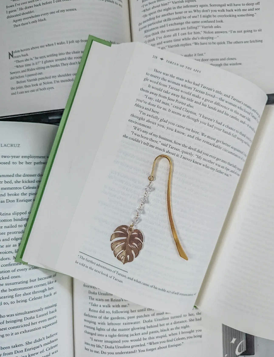 Gold Metal Monstera Leaf Charm Bookmark