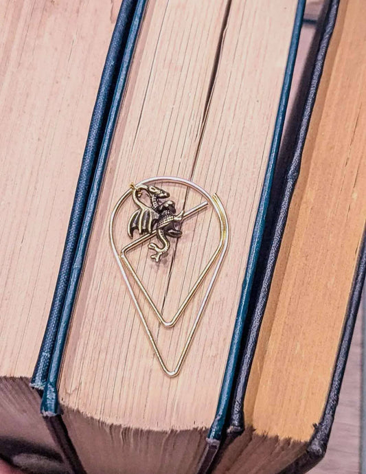 Fantasy Flying Dragon Teardrop Metal Bookmark